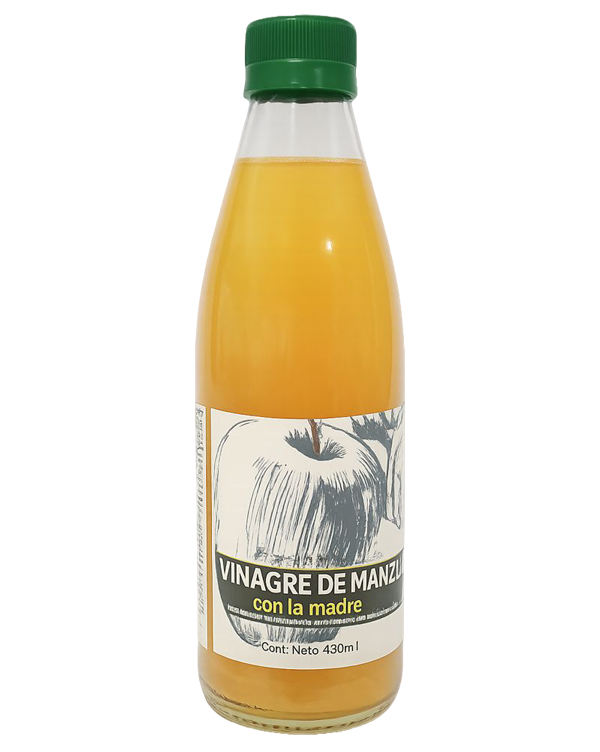 Botella de vinagre de sidra de manzana Manzal con la madre